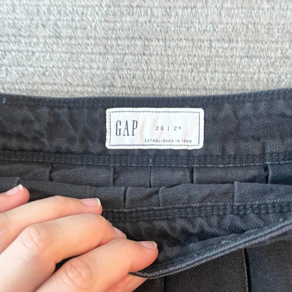 Gap Mini Denim Skirt Women 2 26R Black Academia Pleated Punk Mall Raw Hem Whimsy